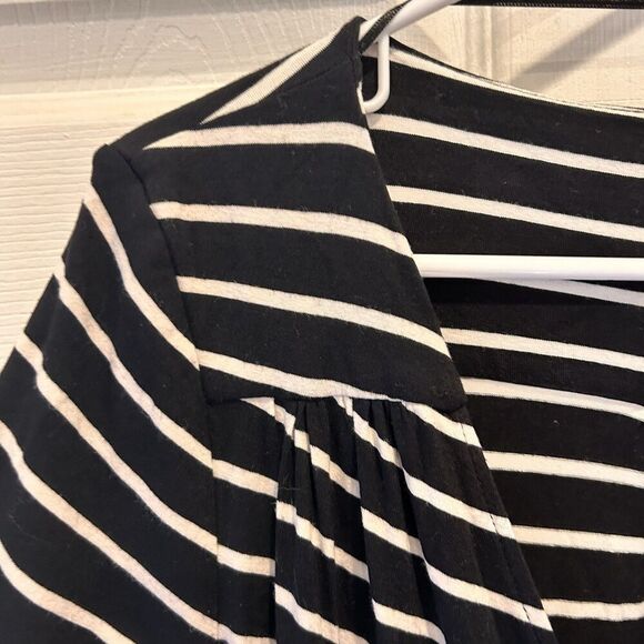H&M Black White Striped Wrap Dress Viscose Short Sleeve Stripes Women’s Size 14 - Picture 3 of 8